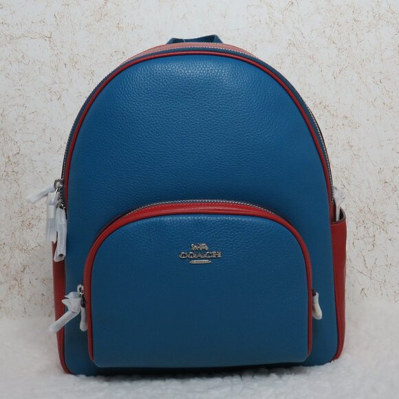Coach Colorblock Leather Court Backpack (Blue Jay)